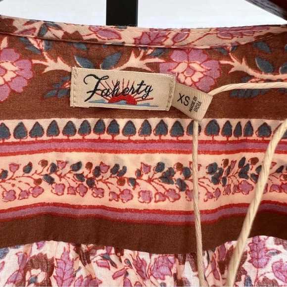 Faherty Orinda Earth Block Floral Print Tiered Maxi Dress Brown Pink Cream NWT - Picture 5 of 10